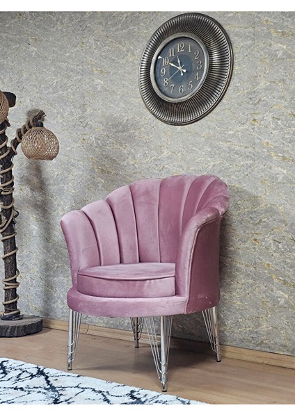 Tekli Istiridye Krom Kaplama Telli Ayak Çay Seti Koltuk Tekli Berjer , Balkon, Salon, Ofis Pembe Renk 47 x 47 Boyut/ebat fırsatları