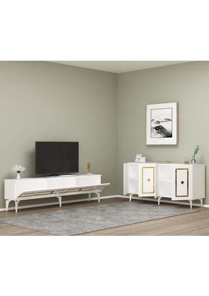 Norra Tv Sehpası (Alt Modül) ve Konsol 2'li Salon Takımı Beyaz-Altın fiyatları