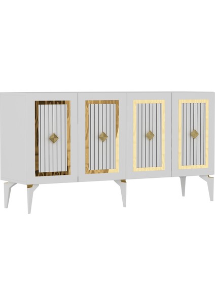 Norra Tv Sehpası (Alt Modül) ve Konsol 2'li Salon Takımı Beyaz-Altın modelleri