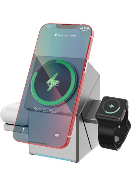 WST102 15W Hızlı Kablosuz Şarj Standı – Basmalı Panelli, iPhone ve Android Uyumlu, Sessiz ve Şık Tasarım