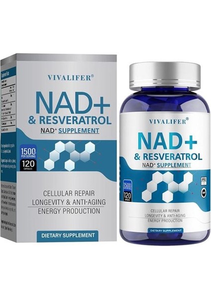 Nad+ & Resveratrol 1500 Mg With Tmg 250 Mg 120 Capsules. Usa Menşei