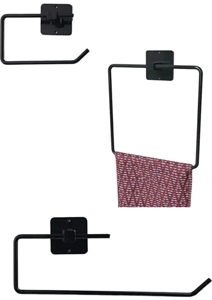 Yapışkanlı Tuvalet Kağıdı+Kağıt Havlu+Kare Havlu Tutucu Askı 3'lü Set
