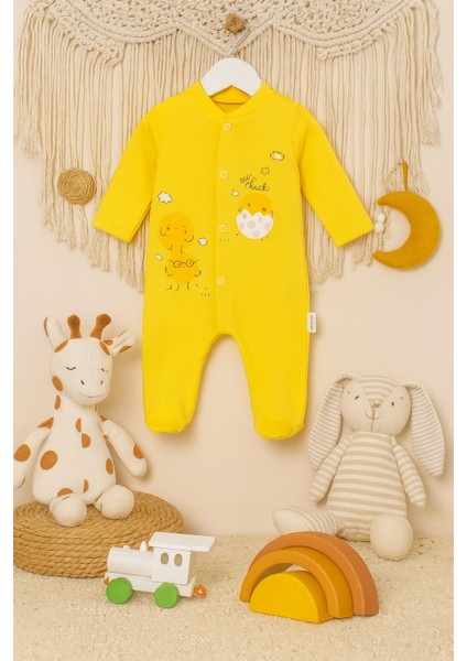 Kız Bebek Çıtçıtlı Civciv Baskılı Pamuklu Tulum modelleri