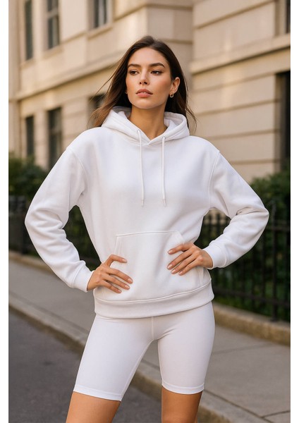 Kadın Kapüşonlu Cepli Içi Polarlı Sweatshirt