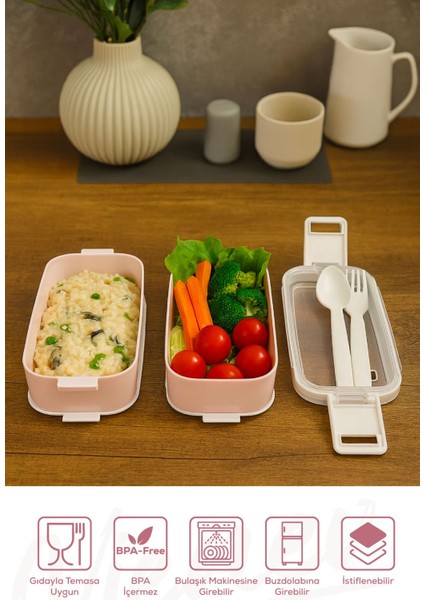 Iki Katlı Saklama Kabı ve Öğün Kabı – Çatal Kaşık Dahil Pembe fiyatları