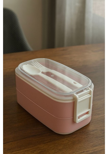 Iki Katlı Saklama Kabı ve Öğün Kabı – Çatal Kaşık Dahil Pembe modelleri