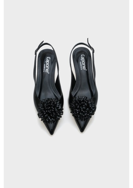 Oliy Orta Topuklu Çiçekli Sivri Burunlu Arkası Açık Kadın Ayakkabı