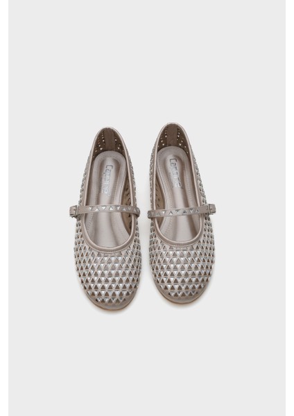 Aleda Taşlı Fileli Bantlı Yuvarlak Burunlu Kadın Babet