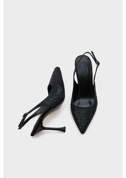 Hope Taşlı Saten Yüksek Topuklu Arkası Bantlı Stiletto