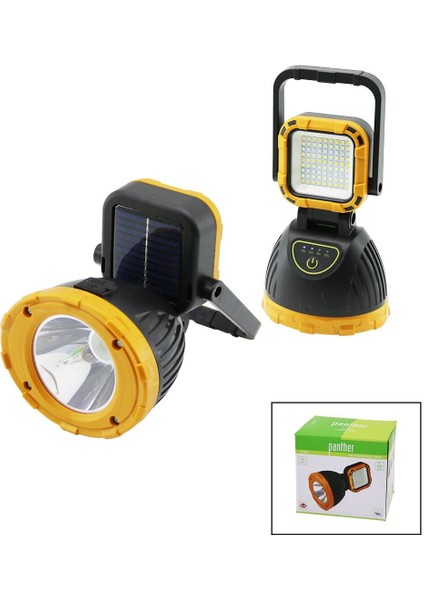 2in 13W+81SMD Ledsolar - USB Şarjlıel Feneri Powerbank 180° Ayar Flaşör 1200LM Işık Ayarı PT-8411 (3791)