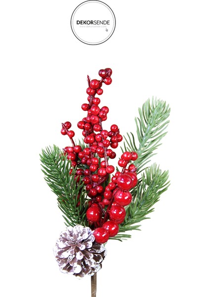 Yılbaşı Süsü Kozalaklı Berry Dal Kırmızı Yeşil 25 cm fiyatları