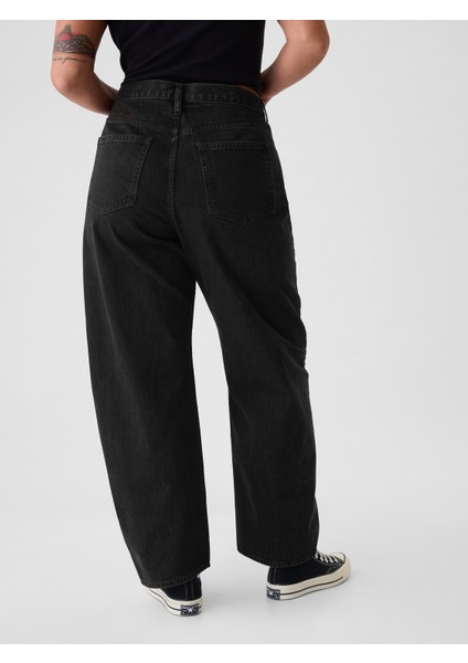 Kadın Siyah High Rise Barrel Jean Pantolon modelleri