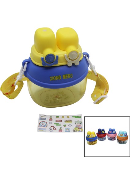 Yüz Modeli 2 Kilitli Kapak Renkli Mika Kristal Suluk Matara Pipetli Naylon Çantalı Askılı 1280 ml 4764