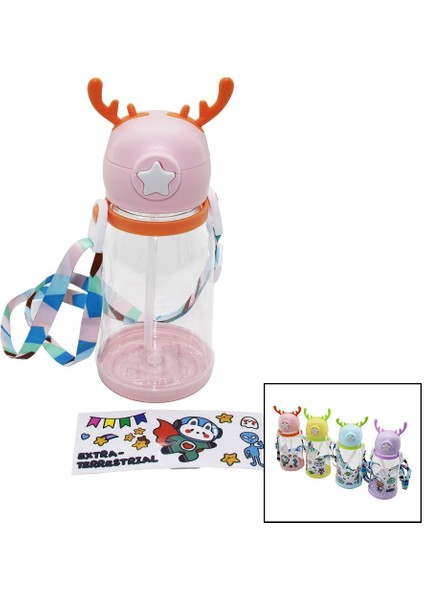 Geyik Modeli Pipetli Çocuk Matara Suluk Askı Ipli 4764