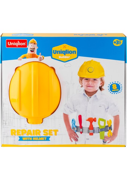 8 Parça Tamir Seti ve Baret 3-6 Yaş Oyuncak Inşaat Takımı