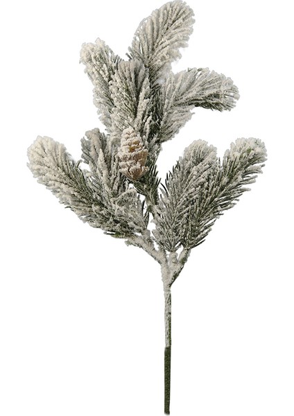 Yapay Kozalaklı Karlı Çam Dalı Yeşil - Beyaz 8 cm