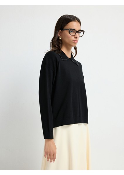 Inci Detaylı Triko Kazak Siyah 13945630000 fırsatları