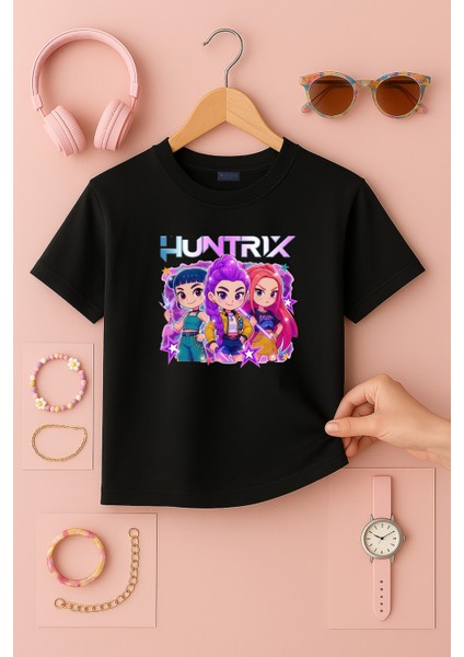 Kpop Demon Hunters Hunterix Baskılı Kız Çocuk Tişört 4-13 Yaş - Huntr/x Tshirt