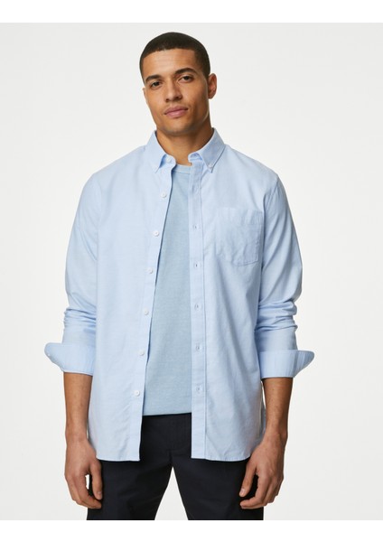 Saf Pamuklu Uzun Kollu Oxford Gömlek