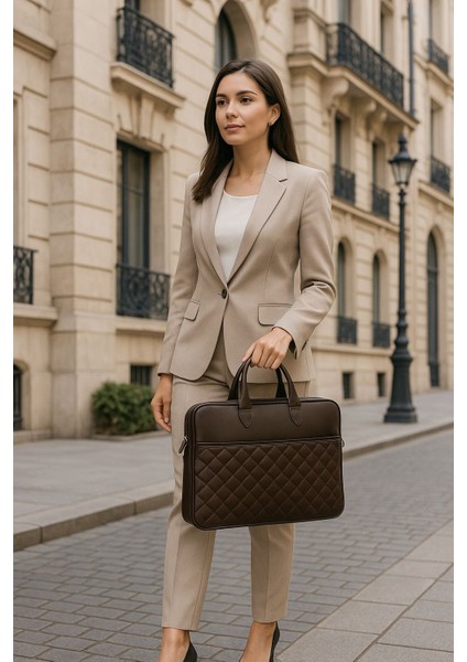 Premium Kapitone Desen 15" & 16"inç Laptop Notebook Tabletlere Uyumlu Evrak Dosya Bilgisayar Çantası
