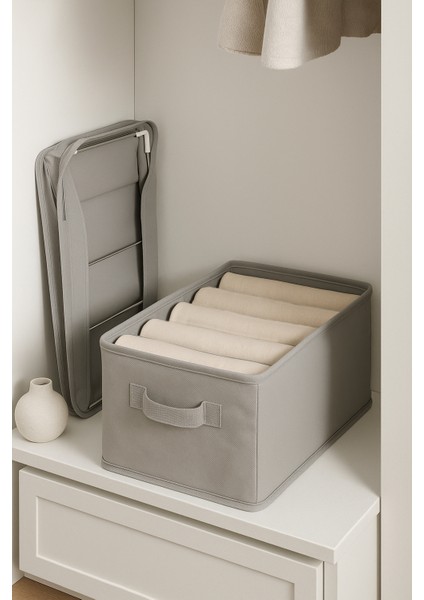 | Raf Düzenleyici 25 cm - Gri Tela Kumaş | 2 Adet | Çelik Destekli, Katlanabilir Kıyafet Saklama Organizeri fiyatları