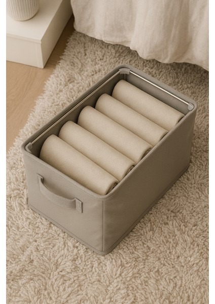 | Raf Düzenleyici 25 cm - Gri Tela Kumaş | 2 Adet | Çelik Destekli, Katlanabilir Kıyafet Saklama Organizeri