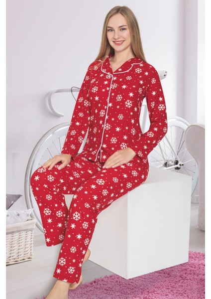 Anne Kız Kırmızı Pijama Takımı - Kar Temalı fiyatları