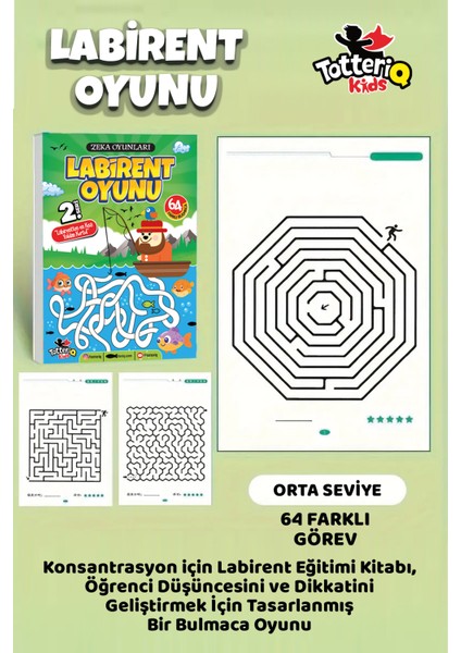 Labirent Oyunu 2. Seviye – 64 Görevlik Orta Zorluk Zeka ve Dikkat Geliştirme Seti