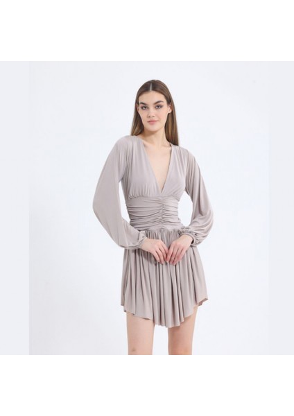 Taş Bel Büzgülü Mini Elbise