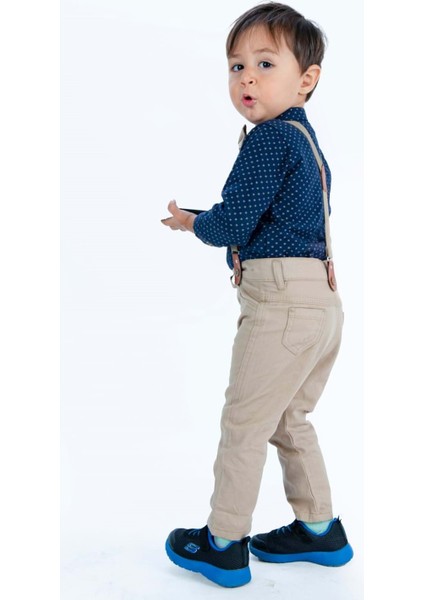 Gömlekli Alttan Çıtçıtlı Gabardin Pantolonlu Pamuklu Bebek Takım MNK0294 modelleri