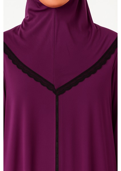 Kendinden Örtülü Fermuarlı Namaz Elbisesi – Mor fiyatları