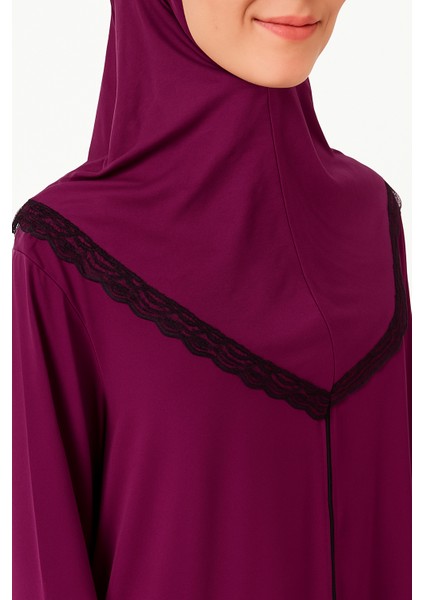 Kendinden Örtülü Fermuarlı Namaz Elbisesi – Mor fırsatları