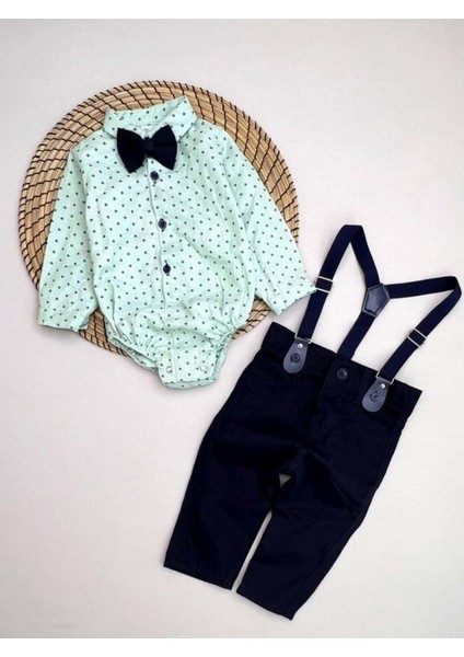 Gömlekli Alttan Çıtçıtlı Gabardin Pantolonlu Pamuklu Bebek Takım MNK0294