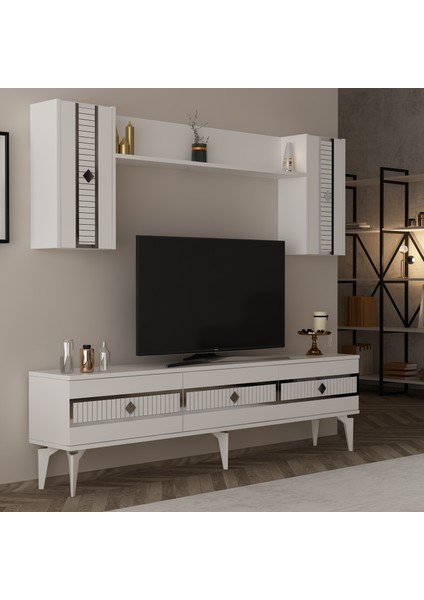 Norra 180 cm Tv Ünitesi Beyaz-Gümüş fiyatları