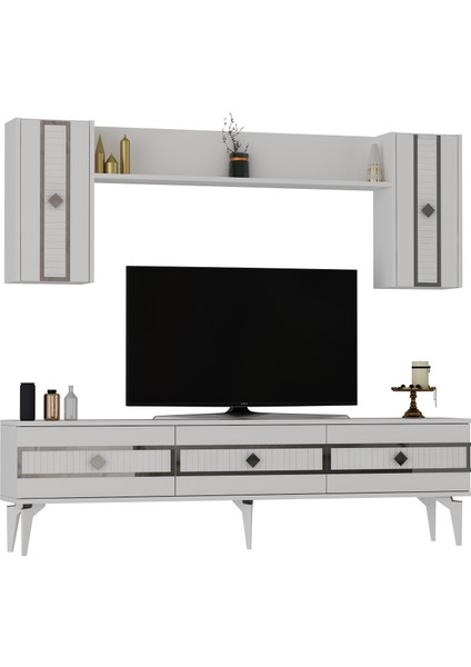 Norra 180 cm Tv Ünitesi Beyaz-Gümüş modelleri