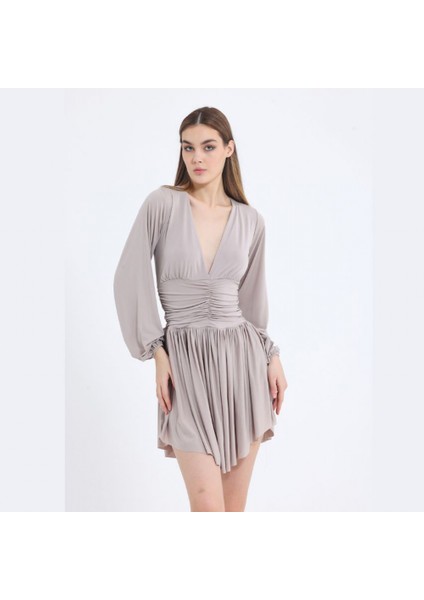 Taş Bel Büzgülü Mini Elbise