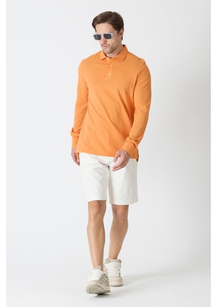 Erkek Polo Yaka Uzun Kollu Sweatshirt - Turuncu fiyatları