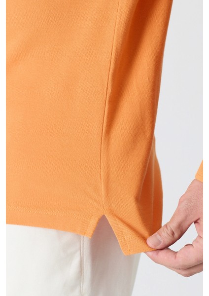 Erkek Polo Yaka Uzun Kollu Sweatshirt - Turuncu modelleri