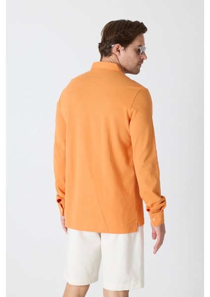 Erkek Polo Yaka Uzun Kollu Sweatshirt - Turuncu fırsatları