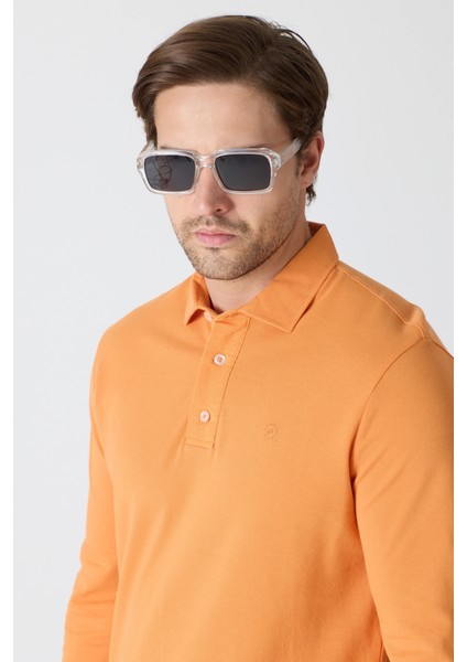 Erkek Polo Yaka Uzun Kollu Sweatshirt - Turuncu indirimleri