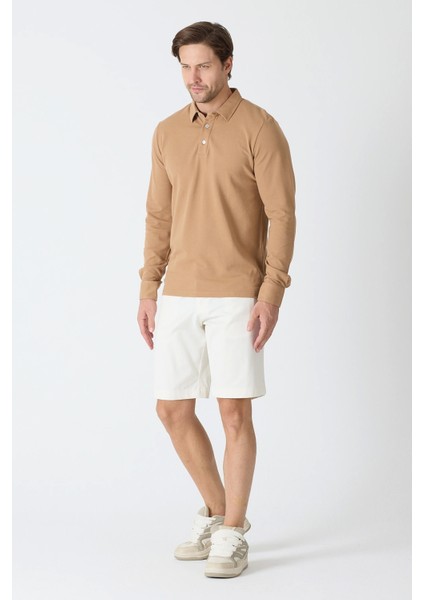 Erkek Polo Yaka Uzun Kollu Sweatshirt - Camel fiyatları