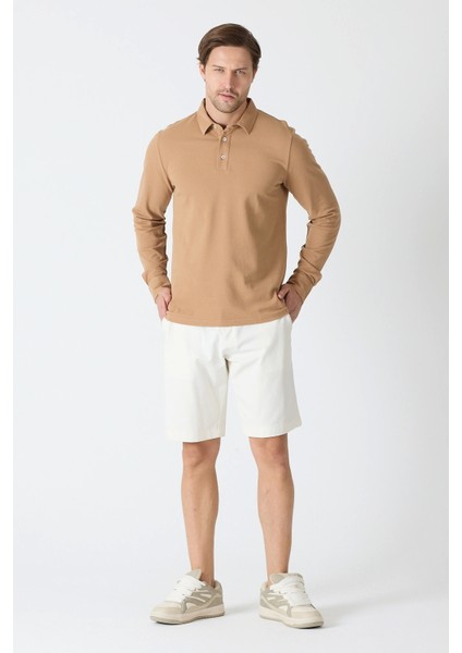 Erkek Polo Yaka Uzun Kollu Sweatshirt - Camel indirimleri