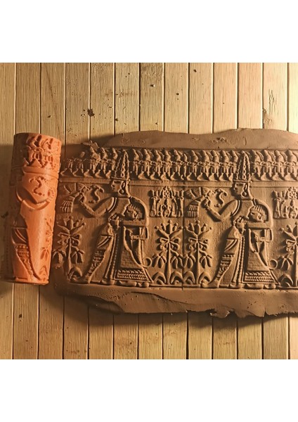 10 cm Hitit Desen Oklavası Merdanesi Doku Rulosu Seramik&polimer Kil