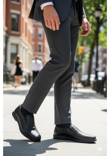 Confort Bağcıksız Deri Erkek Ayakkabı 40-45 Siyah