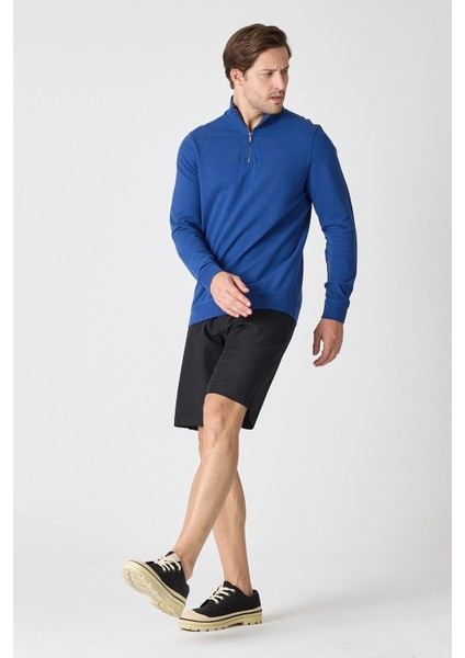 Erkek Dik Yaka Fermuarlı Sweatshirt - Indigo fiyatları
