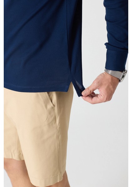 Erkek Polo Yaka Uzun Kollu Sweatshirt - Lacivert fırsatları