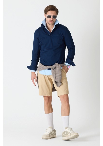 Erkek Polo Yaka Uzun Kollu Sweatshirt - Lacivert