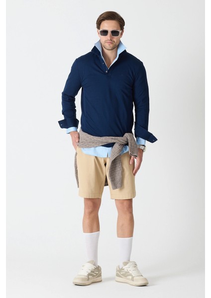 Erkek Polo Yaka Uzun Kollu Sweatshirt - Lacivert