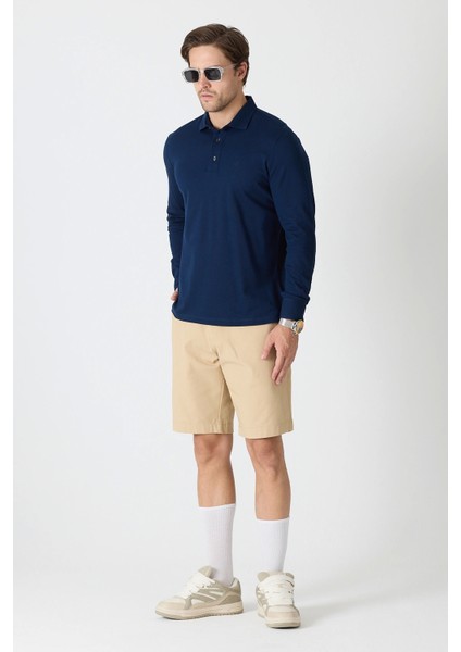 Erkek Polo Yaka Uzun Kollu Sweatshirt - Lacivert