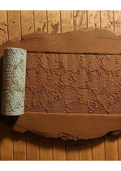 8 cm Yaprak Dokulu Desen Oklavsı Doku Rulosu Seramik& Polimer Kil Kalıp